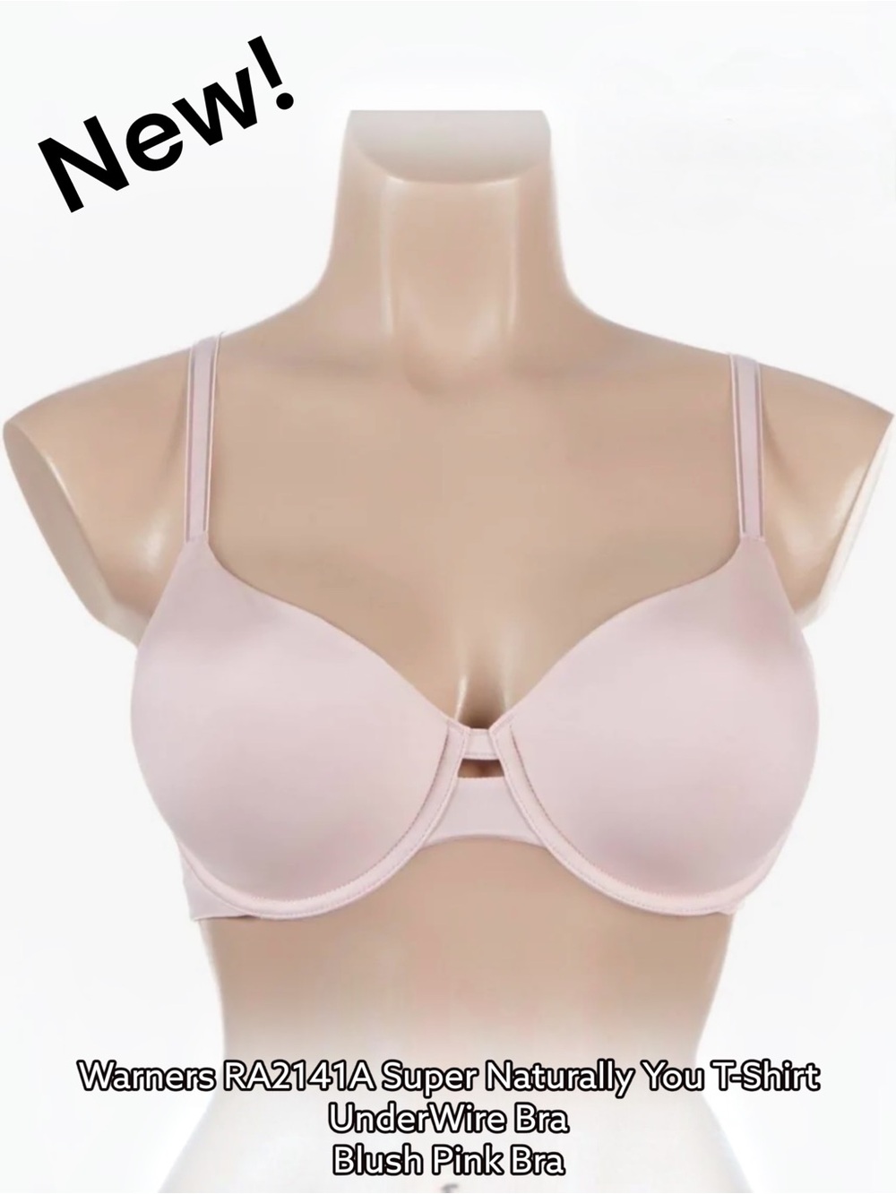 New 34B Warners RA2141A Super Naturally You T-Shirt UnderWire Bra Blush Pink Bra